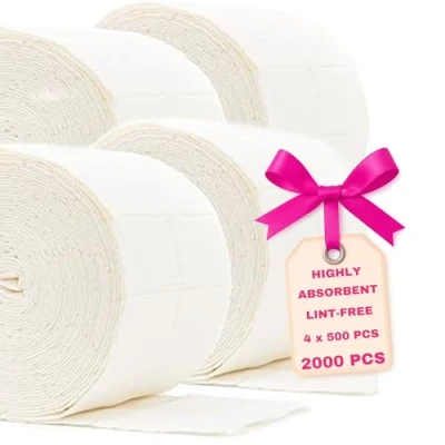 Imagen de LALILL 2000 piezas de almohadillas (4 rollos 500 piezas) hisopos sin pelusa para limpiador, removedor toallitas diseño uñas manicura celulosa gel, esmalte