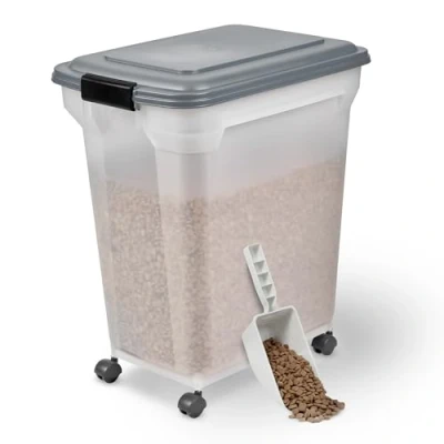 Imagen de Iris Ohyama Contenedor Pienso con ruedas, 45L/15kg, Gris, comida perro, gatos, Hermética, para Mascotas, Transparente, Pet Food Container, Dog Storage, Libre de BPA, ATS L