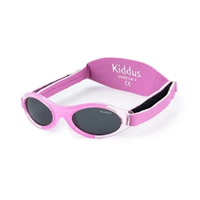 Imagen de Kiddus Gafas de Sol PREMIUM POLARIZADAS para bebé niña niño. 0 meses a 2 años. UV400 100% protección rayos UVA y UVB. Suave puente SILICONA la nariz. Banda ajustable NEOPRENO