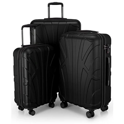 Imagen de SUITLINE Juego de 3 Maletas, Maleta Viaje Trolley, Maletas Carcasa Dura, TSA, (55 cm, 66 76 cm), 100% ABS, Mate, Negro