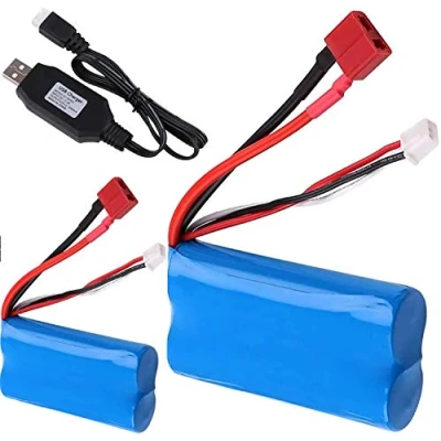 Imagen de Yangers Paquete de 2 baterías Recargables Iones Litio 7,4 V, 2000 mAh, S, 20C, Conector Hembra en T con Cargador USB para Coche RC, Todoterreno, camión, Puente WLtoys