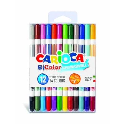 Imagen de Carioca Rotuladores Bicolor, de 2 Colores, Tinta Lavable y No Tóxica, 12 Unidades
