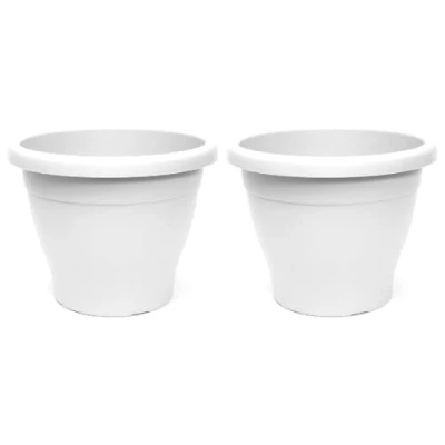 Imagen de AC Pack de 2 Macetas Mediterráneas Plástico Resistente Ideal para el Hogar, Plantas, Jardín, Decoración. Cuidado Plantas Forma Redonda 20 cm Color Blanco