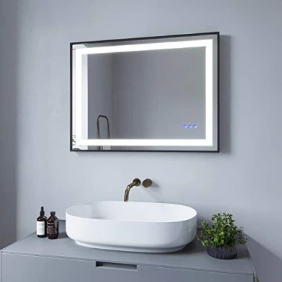 Imagen de AQUABATOS® SAUTENS Serie 80 x 60 cm Espejo de baño con iluminación LED luz Regulable Interruptor táctil Temperatura Color Blanco Frío 6400 K Cálido