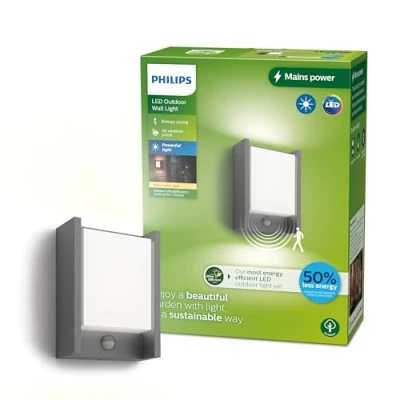 Imagen de Philips Lighting Aplique pared Exterior Ultraeficiente Arbour, 3.8W, 2700K, Antracita, con sensor movimiento, resistente intemperie IP44