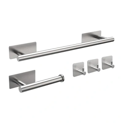 Imagen de Ibergrif M34452A Juego de Toallero Baño, Contiene Adhesivo, Portarrollos para Papel, 3 Gancho Toallas, Acero Inoxidable, Cepillado
