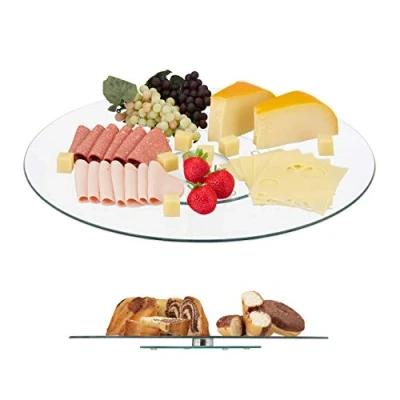 Imagen de Relaxdays Plato Giratorio XL, Bandeja Pasteles, Soporte Tarta, Aperitivos, Redondo, 45 cm, 1 Ud, Cristal, Transparente, Vidrio