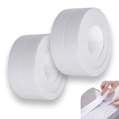Imagen de 2 piezas cinta de sellado autoadhesiva, impermeable impermeable, cocina, baño, inodoro, costuras blanco