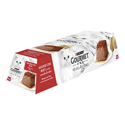 Imagen de Gourmet Purina Revelations Mousse con Salsa, Comida Húmeda para Gato Buey, 6 packs de 4 pirámides 57g 24