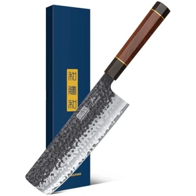Imagen de HOSHANHO 18 cm Cuchillo Nakiri, de Cocina Nakiri Japones Acero Alto Carbono, Multiusos Cocinero Para Rebanar Carne Cortar Verduras, Extra Afilada, Mango Octogonal