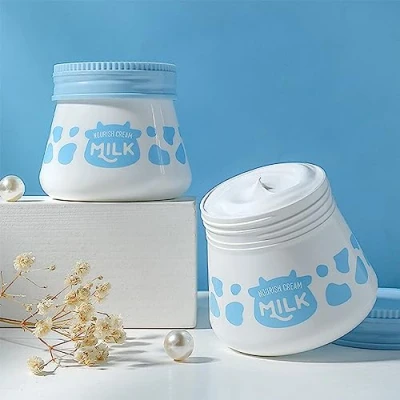 Imagen de Milk Brightening Cream Skin Face Moisturizing Hydrating Nourishing Cream, 55g Soothing Brighten &amp; Plump for All Types (2pcs)