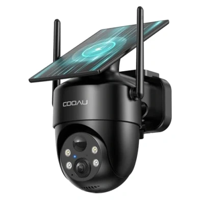 Imagen de COOAU Camara Vigilancia WiFi Exterior Solar,con Panel Solar sin Cables，360PTZ de Seguridad para Domicilio，Visión Nocturna Color，Audio Bidirecciona，PIR Sirena，IP66