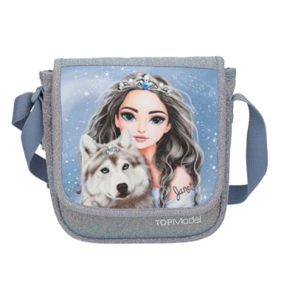 Imagen de Depesche 13153 TOPModel Wolf bolso bandolera pequeño en azul oscuro, con motivo de modelo, estrellas y purpurina, ajustable