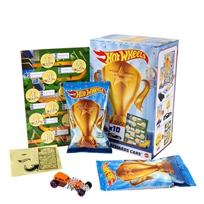 Imagen de Hot Wheels Pack 10 Coches de Juguete Sorpresa con recompensas y Pegatinas, Regalo para niños +3 años (Mattel GWN97)