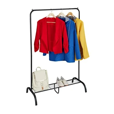 Imagen de Relaxdays Burro de Ropa, Metal, Balda, Dormitorio, Barra para Perchas, 139 x 90 44 cm, Armario Pie, Color Negro, Acero