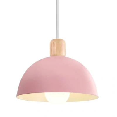 Imagen de iDEGU Lámpara de Techo Moderna, 20CM LED Colgante en Hierro y Madera Estilo Escandinavo Iluminación E27 Retro Luz Interior para Dormitorio Comedor Sala Estar (1 Pieza, Rosa)