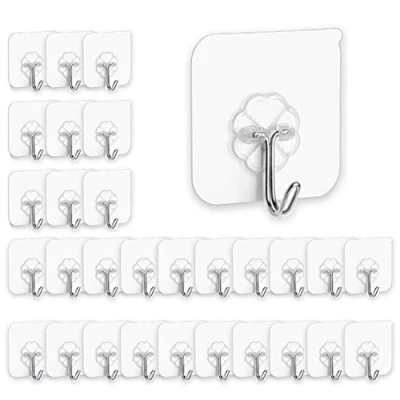 Imagen de HAIY Ganchos Adhesivos, 30 Pedazos Transparente, de Pared Autoadhesivos para Cocina, Baño, Oficina, Guardarropa,