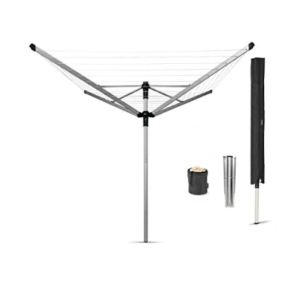 Imagen de Brabantia Tendedero Rotary Lift O Matic Advance con Soporte hormigón Ajustarlo fácilmente a tu Altura Cuerdas resisitentes los Rayos UV Antideslizantes Metallic Gris 50m
