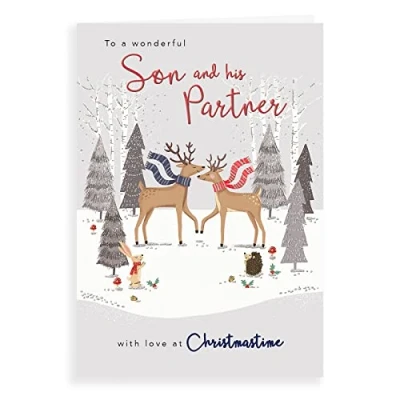 Imagen de Piccadilly Greetings Tarjeta de Navidad para hijo y pareja, color blanco, 22,8 x 15,2 cm