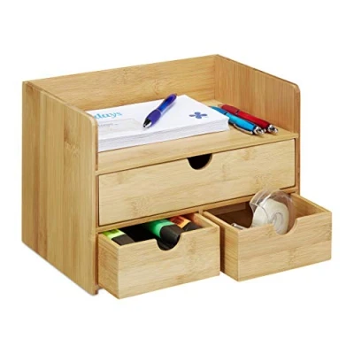 Imagen de Relaxdays Organizador de escritorio, Bandeja para cartas, Bambú, Marrón