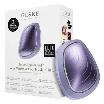Imagen de GESKE SmartAppGuided™ Sonic Warm &amp; Cool Mask 9 en 1 Máscara facial LED de belleza Espectro completo y terapia luz roja Calor/frío Mayor absorción productosl masajeador
