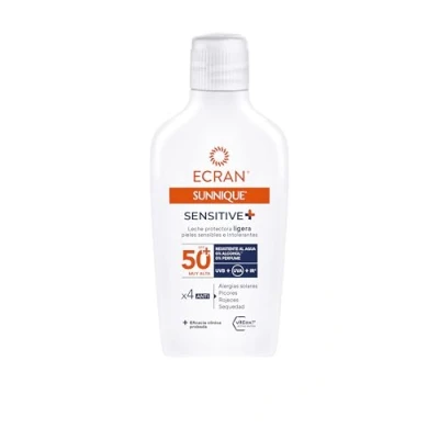Imagen de Ecran Sunnique Sensitive Leche Protectora Ligera para Pieles Sensibles FPS 50+ Fórmula con Pantenol, Resistente al Agua, sin Perfume ni Alcohol 200ml