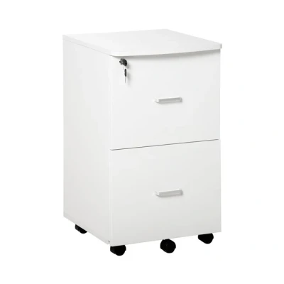 Imagen de Vinsetto Cajonera de Oficina Mueble Auxiliar para Archivos con 2 Cajones Cerradura Llaves 5 Ruedas Tamaño Carta A4 Estudio Despacho Dormitorio 43x45x72 cm Blanco