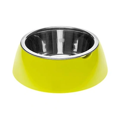 Imagen de Ferplast Comedero para Perro Gato Jolie Agua y Comida de Acero Inoxidable con Soporte Plástico, Antideslizante, Medio (0,9 L), Verde