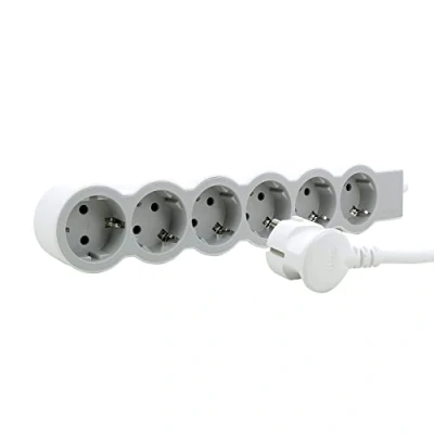 Imagen de Legrand 694565, Regleta de enchufes, Enchufe múltiple con 6 Tomas Corriente, Cable 3m, Color Blanco/Gris Claro