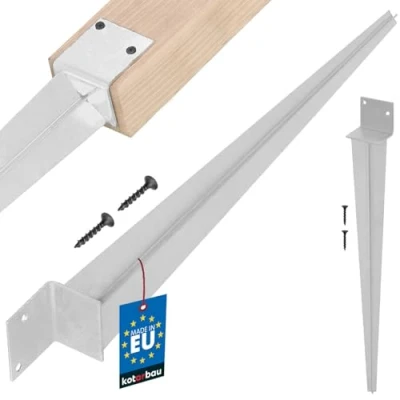 Imagen de KOTARBAU® Soporte Poste Madera Cuadrado en L 55x60mm 600 acero Galvanizado Caliente Base de para enterrar Anclaje Suelo con Punta Postes Estaca