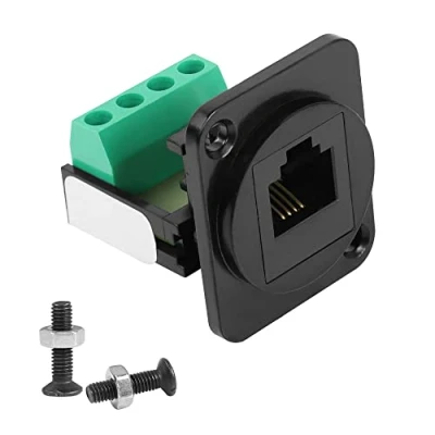 Imagen de QIANRENON RJ11 Panel Montaje Teléfono Adaptador Cat3 6P4C Hembra a Crimpado Terminales ConectoresRJ11 sin Soldadura Tomas, XLR Panel/D Montaje, para Reparación DIY Módem Telefónico