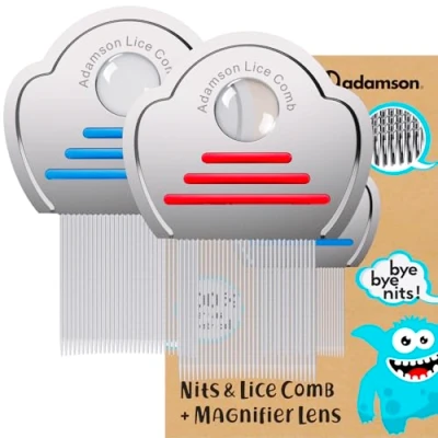 Imagen de Adamson Peine Piojos y Liendres Liendrera para Acero Inoxidable Niños x2 Antipiojos Eficaz Duradero Fácil de Limpiar Conjunto Rojo Azul