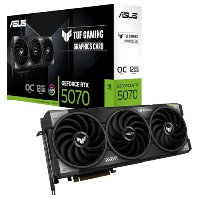 Imagen de ASUS TUF Gaming GeForce RTX 5070 12GB GDDR7 OC Edition Tarjeta gráfica (PCIe 5.0, HDMI/DP 2.1, 3.125 Ranuras, componentes de Grado Militar, Revestimiento PCB, Ventiladores axial Tech)
