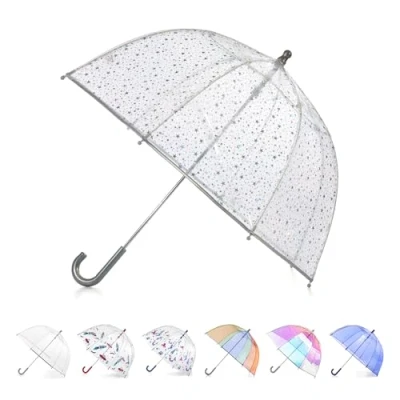 Imagen de Totes paraguas transparente de burbujas para adultos y niños con toldo cúpula, diseño ligero, protección contra el viento la lluvia, estrella holográfica, 37 pulgadas,