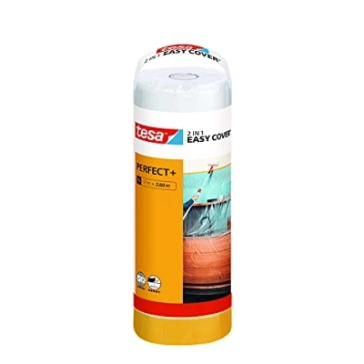Imagen de tesa Easy Cover Perfect+ Repuesto Mediano Plástico Protector 2en1 con Cinta de Carrocero papel Washi Para Enmascarar y Cubrir Durante los Trabajos Pintura 17 m x 2,60