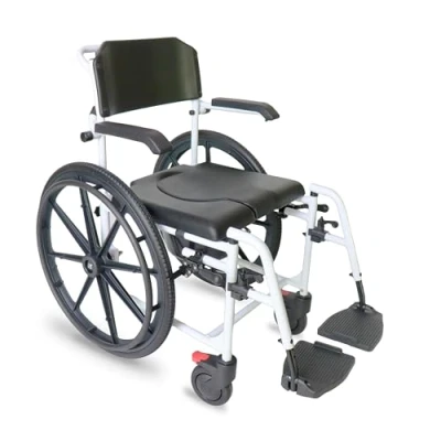 Imagen de KMINA PRO Silla de Ruedas para Ducha Autopropulsable, Baño Ancianos con Ruedas, Mayores WC Personas Mayores, y Negra Agujero