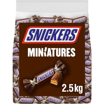 Imagen de Snickers Minis Chocolatina con deliciosa Crema de Cacahuete, Suave Caramelo y trocitos Cacahuete recubiertos Chocolate Leche (2,5 kg)