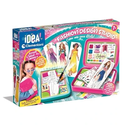Imagen de Clementoni Idea Fashion Designer, pizarra luminosa, juego creativo para niña de 6 años, multicolor, soporte plegable, parte superior ligera, dibujos, patrones y bolígrafo