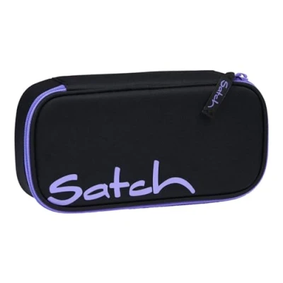 Imagen de satch Estuche extragrande, incluye compartimento separador, con cremallera, soporte para bolígrafos, escuadra, ventana horario, color morado y negro