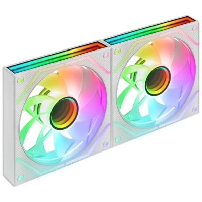 Imagen de Mars Gaming MF 3DPROX2R, Kit 2x Ventiladores 120mm, Aspas Invertidas, Iluminación ARGB Triple Infinity Mirror 360, Control PWM, Rodamientos FDB, PC con Compatibilidad Total ARGB, Blanco