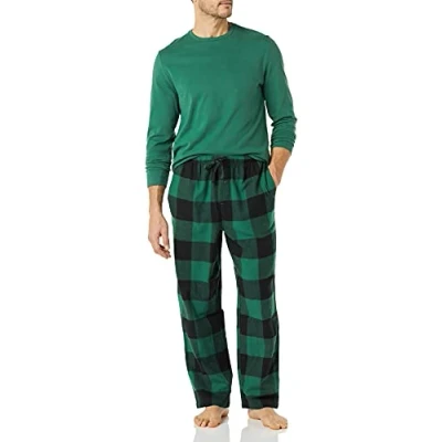 Imagen de Amazon Essentials Conjunto de Pijama Franela Suave (Disponible en Tallas Grandes) Hombre, Verde/Cuadros Vichy Grandes, XL
