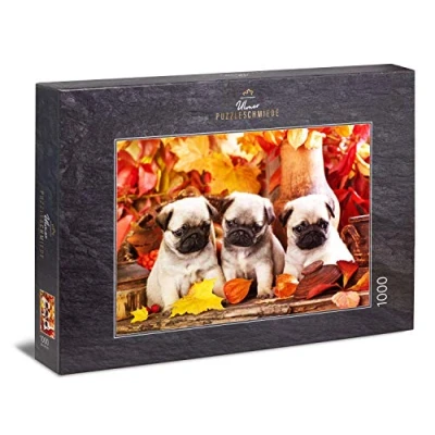 Imagen de Ulmer Puzzleschmiede Puzzle Adorables Cachorros: de 1000 Piezas Imagen Tres Lindos Cachorros Carlino para los Amantes Perros