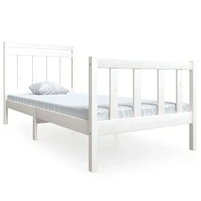 Imagen de vidaXL Estructura de Cama Madera Maciza Blanco Individual Somier Dormitorio Base Habitación Muebles Mobiliario Hogar Cuarto Descanso 90x190 cm