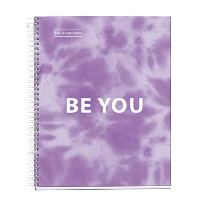 Imagen de Miquelrius Cuaderno Libreta, Tapa Dura Cartón, A5, 4 Franjas de Colores, 120 Hojas Rayas Horizontales 90 gramos, 2 Taladros, Tie Dye Lavanda
