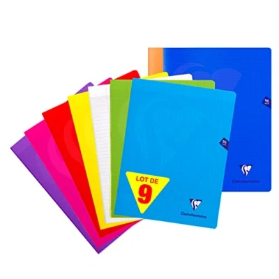 Imagen de Clairefontaine 323361AMZC Un lot de 9 cahiers Mimesys 96 pages 24x32 cm 90g : 7 en grands carreaux (bleu, rouge, jaune, vert, violet, rose et incolore) + 2 petits (bleu marine orange)