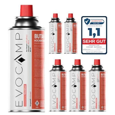 Imagen de EVOCAMP Cartuchos de Gas butano 227g Adecuado para Cocina Camping, Calefactor a o Quemador Hierba, Cartucho Tipo MSF 1a (6X)