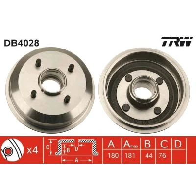 Imagen de TRW DB4028 Tambor de Freno 190 FORD: FIESTA 3, KA Hatchback, 4