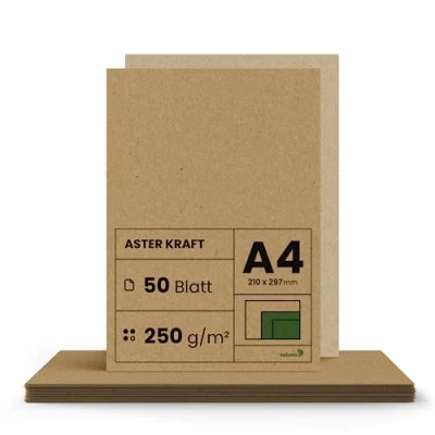 Imagen de Netuno 50x cartón Kraft marrón DIN A4 210x297mm 250g Aster papel reciclado natural cartulina ecológico para invitaciones tarjetas cajas menús bocetos impresión Navidad carteles folletos