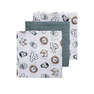 Imagen de Meyco pañales de tela set 3 70x70cm animales/uni verde piedra/blanco