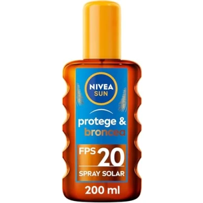 Imagen de NIVEA SUN Protege &amp; Broncea Aceite solar FP20 (1 x 200 ml), activador del bronceado, protección media resistente al agua con 0% autobronceador